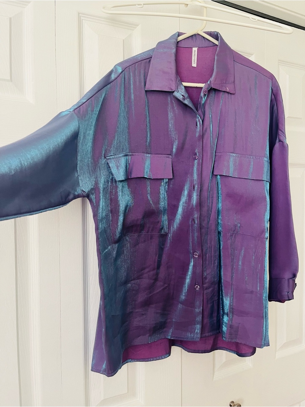 Live 4 Truth Purple and Teal Iridescent Button-Front Top
